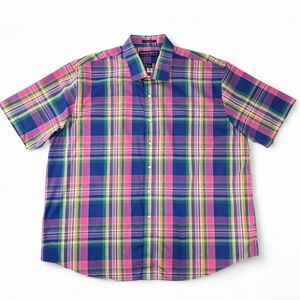 MagnaReady XXL Short Sleeve Plaid Button Down Adaptive Shirt Magnetic Closure